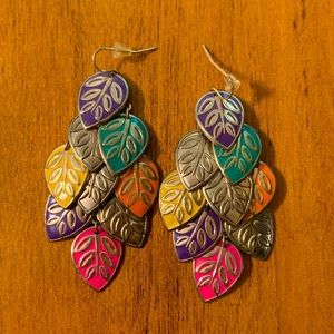 Colorful leaf dangle earrings
